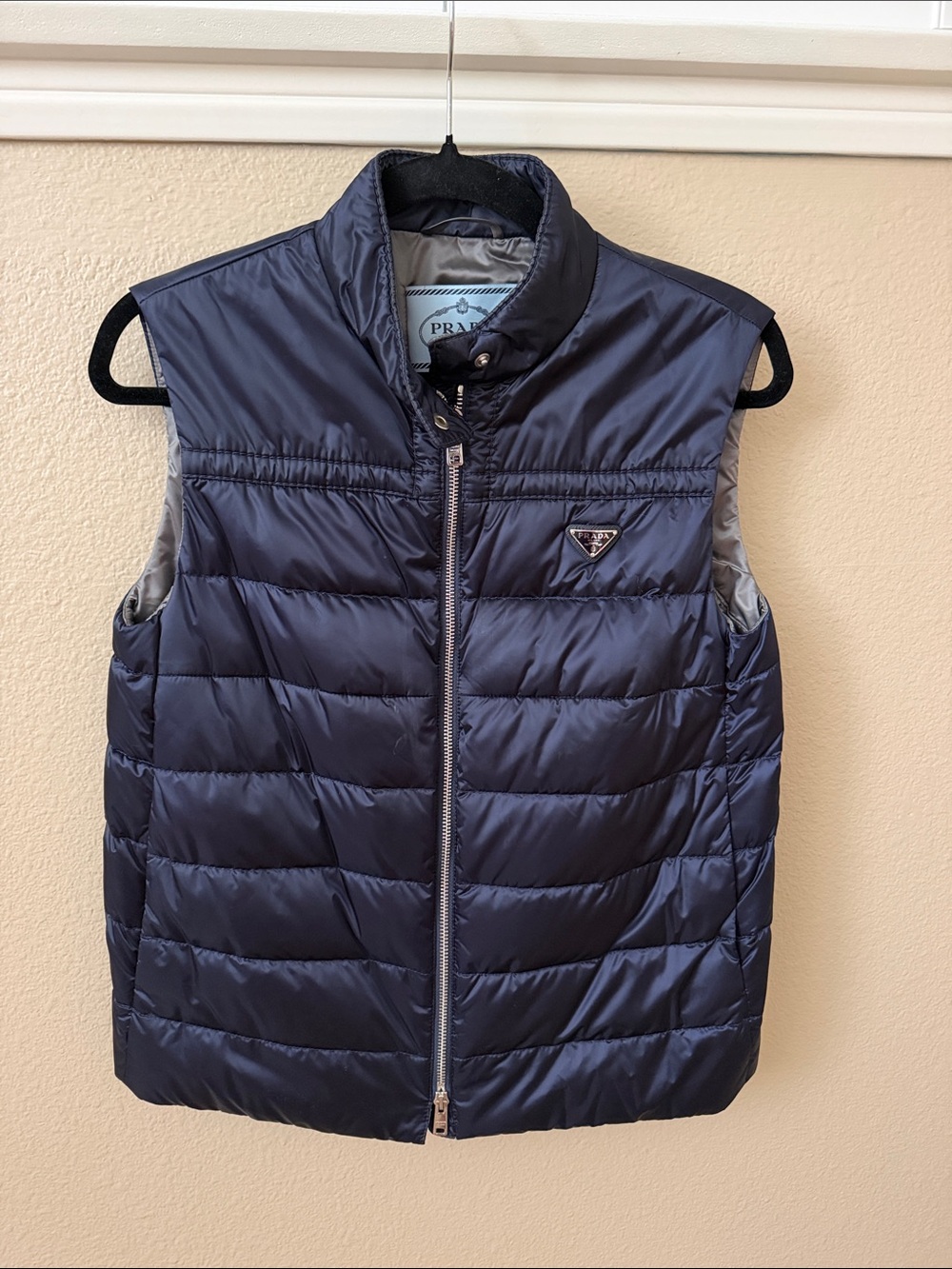 Prada Navy Quilted Puffer Vest with Logo Badge